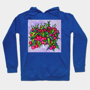 Cherry Fantasy - Plump Ripe Cherries with Flower Leaves in a Purple Sky Hoodie